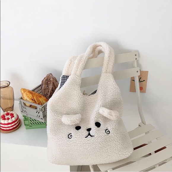 Bag plush bear cute white shoulder bag cartoon fun - Picture 5 of 7
